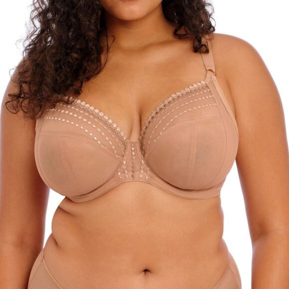 Elomi Matilda Plunge Bra Cafe Au Lait Nude Women's 34J Sheer